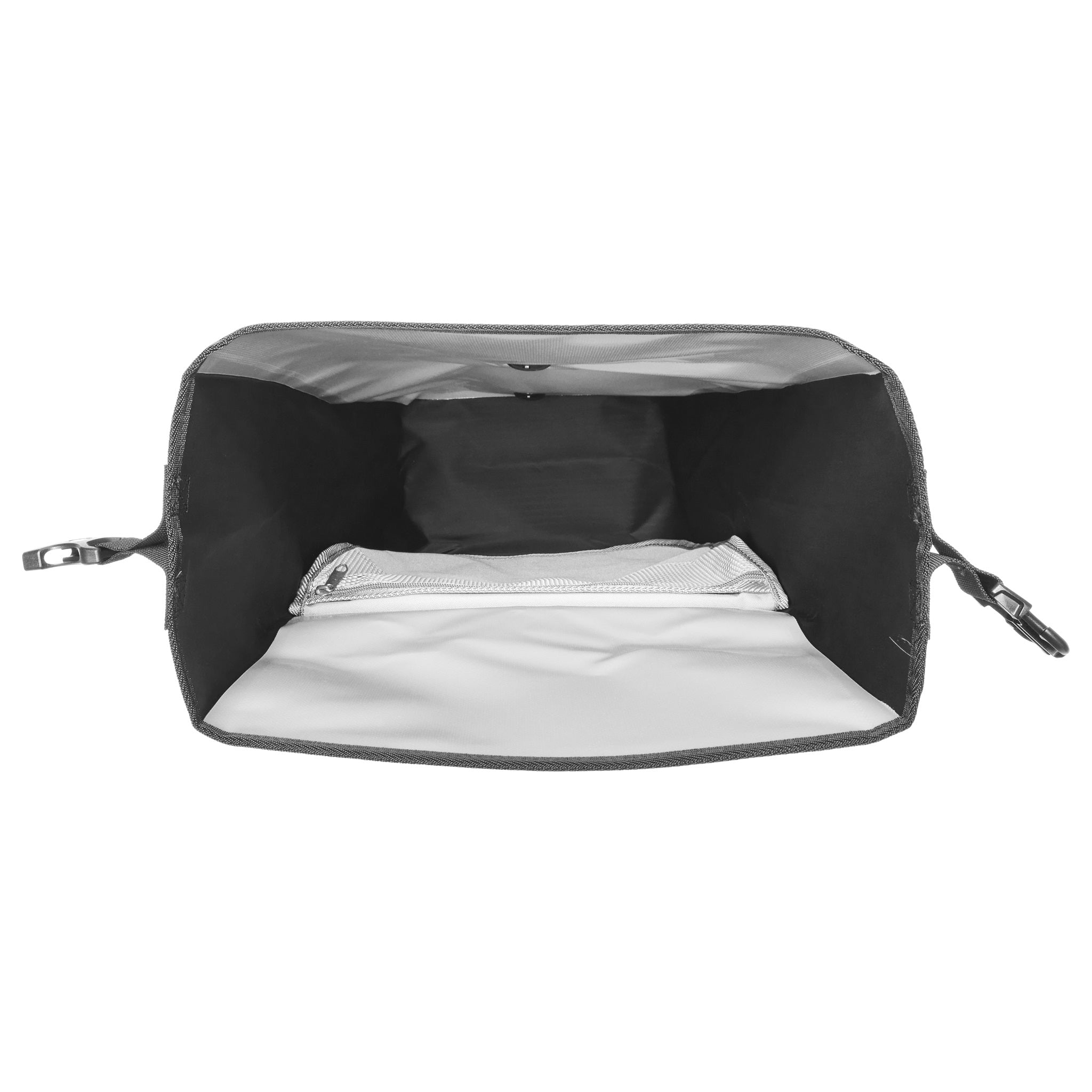 Innenansicht der ORTLIEB Back-Roller Design Tasche in Route No.1 mit Netztasche und Reißverschluss